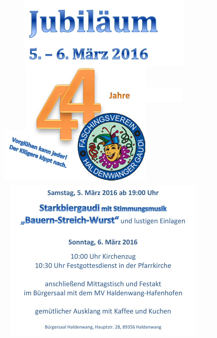 Programm Festakt 44 Jahre Haldenwanger Gaudi