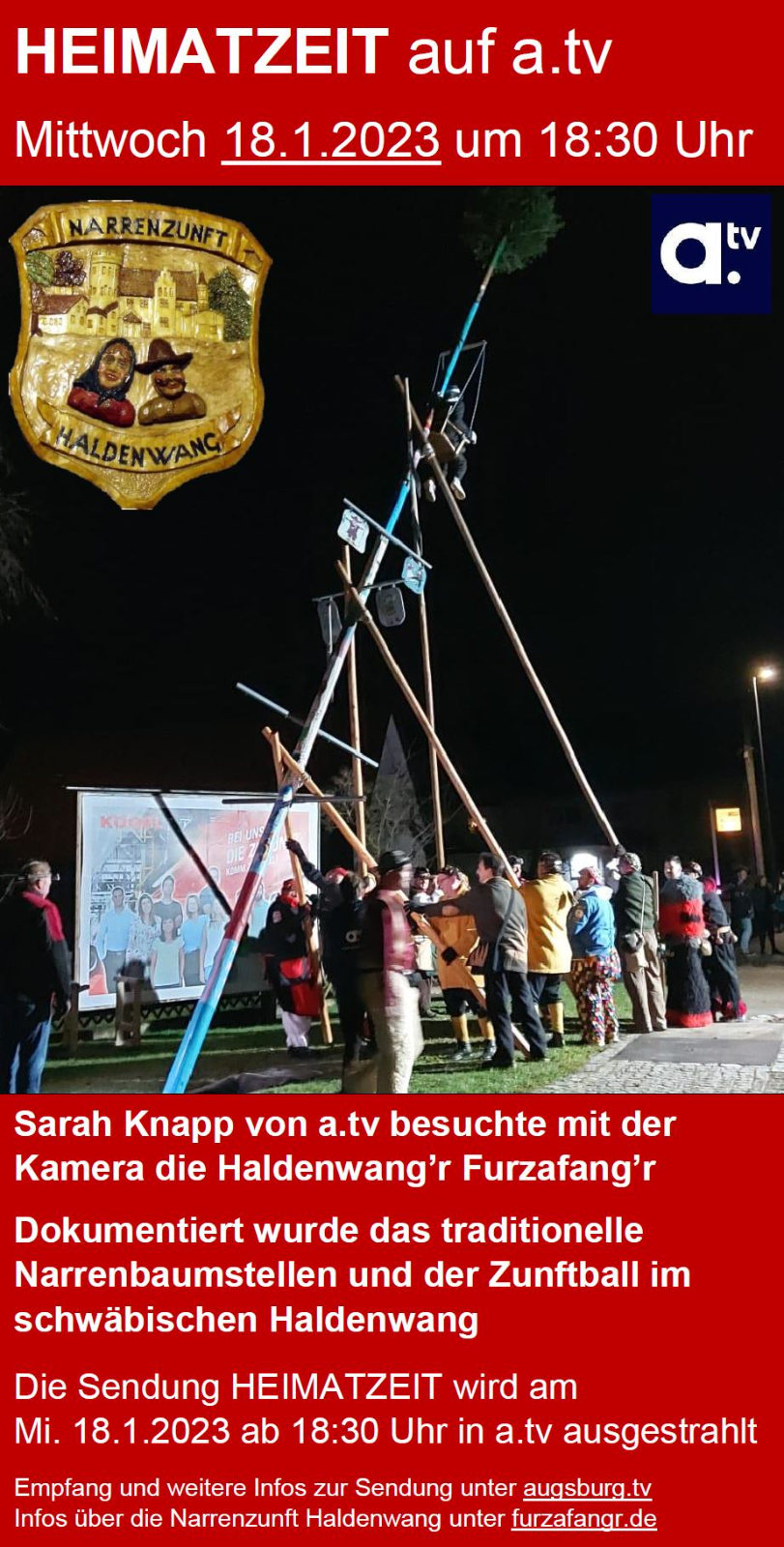 Narrenbaumstellen auf a.tv in der Sendung Heimatzeit