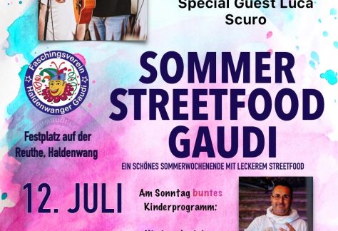 11. Juli Sommer Streetfood Gaudi in Haldenwang, Musik mit Luca scuro