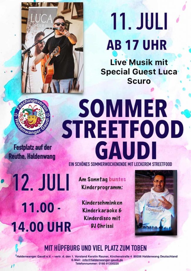 11. Juli Sommer Streetfood Gaudi in Haldenwang, Musik mit Luca scuro